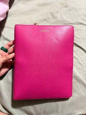COACH Bright Pink Zip Tablet Sleeve with Gold Logo